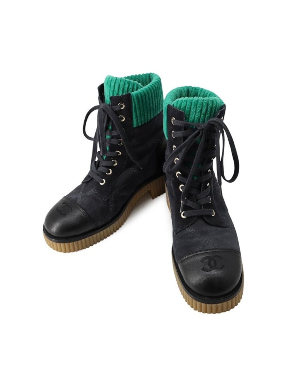 Chanel Short Boots CC Logo Lace-up Combatboots Suede